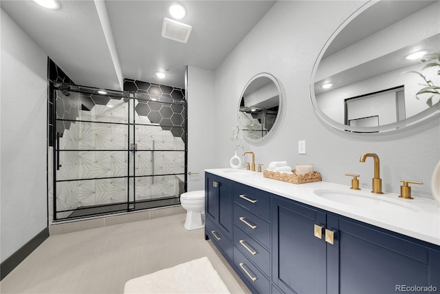 11680 Imboden Rd, Hudson, CO 80642 - bathroom with double vanity, a shower stall, and recessed lighting