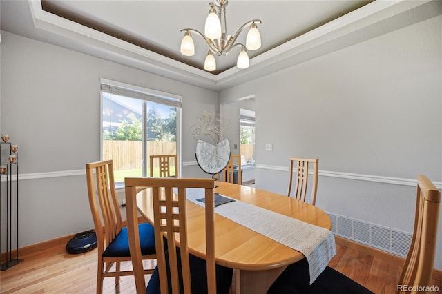 15157 E Nassau Ave, Aurora, CO 80014 - dining area featuring a raised ceiling, a chandelier, and wood finished floors