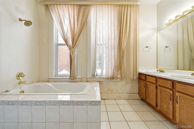 2346 N Gilpin St, Denver, CO 80205 - full bath with a garden tub, double vanity, and tile patterned floors