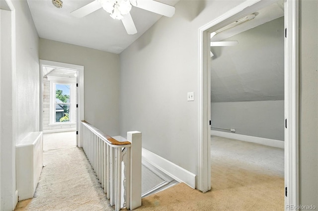 2346 N Gilpin St, Denver, CO 80205 - hall with an upstairs landing, carpet flooring, and lofted ceiling