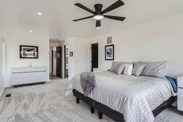 1655 Wolff St, Denver, CO 80204 - bedroom featuring light colored carpet, recessed lighting, baseboards, and a ceiling fan