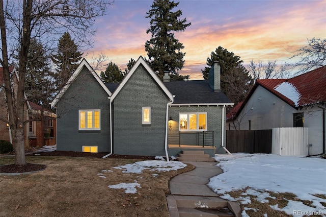 view of snow covered property