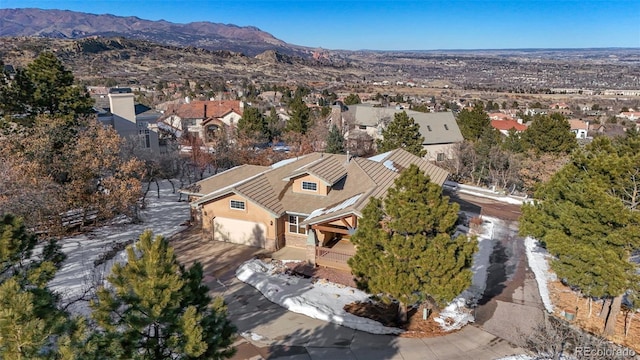 aerial view with a mountain view