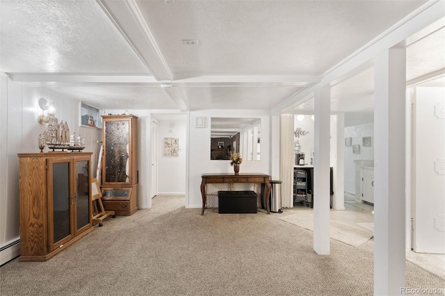3888 Estes St, Wheat Ridge, CO 80033 - carpeted living area featuring beamed ceiling