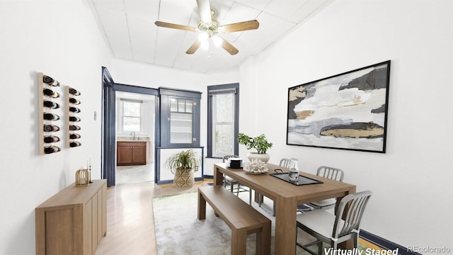 553 N Logan St, Denver, CO 80203 - dining area featuring light wood finished floors and ceiling fan