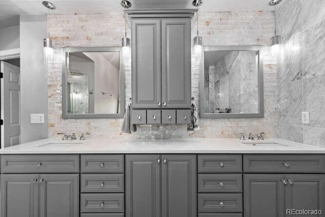 5955 Blue Sage Way, Littleton, CO 80123 - full bathroom with double vanity and backsplash