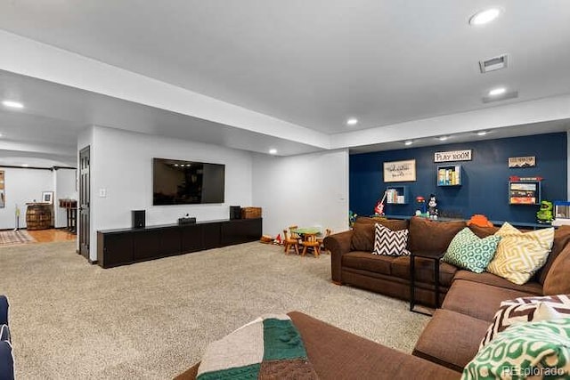 5955 Blue Sage Way, Littleton, CO 80123 - carpeted living area featuring recessed lighting