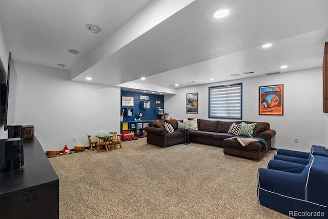 5955 Blue Sage Way, Littleton, CO 80123 - carpeted living area with recessed lighting