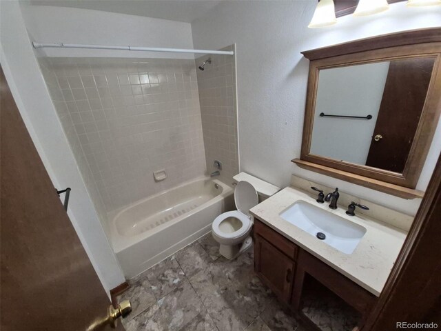 3136 S Cathay Cir, Aurora, CO 80013 - bathroom featuring toilet, shower / bathtub combination, and vanity