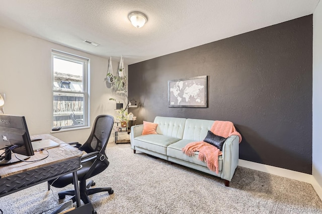 2841 N Columbine St, Denver, CO 80205 - office area with carpet floors, a textured ceiling, and a textured wall