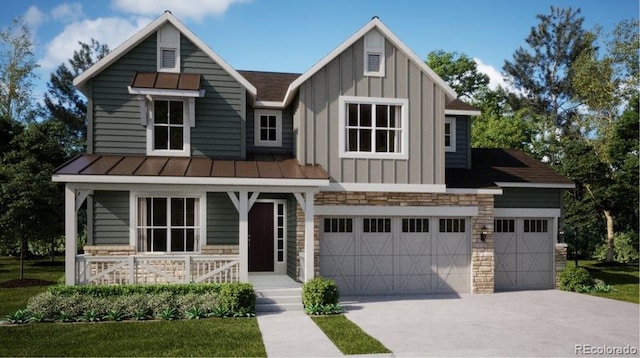 86 Wooten Ave, Brighton, CO 80601 - craftsman inspired home featuring stone siding, board and batten siding, a porch, and driveway