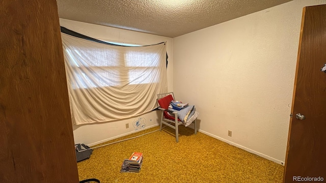 unfurnished bedroom featuring a textured ceiling and carpet floors