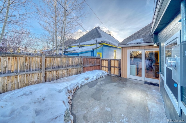 view of snow covered patio