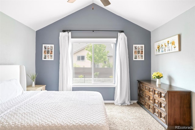 577 Tristan Pl, Berthoud, CO 80513 - bedroom with vaulted ceiling, carpet, ceiling fan, and baseboards