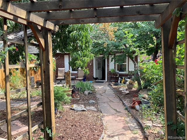 view of patio / terrace featuring a pergola