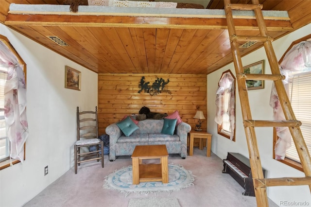 305 W Brookside St, Colorado Springs, CO 80905 - carpeted living room with wooden ceiling and wooden walls