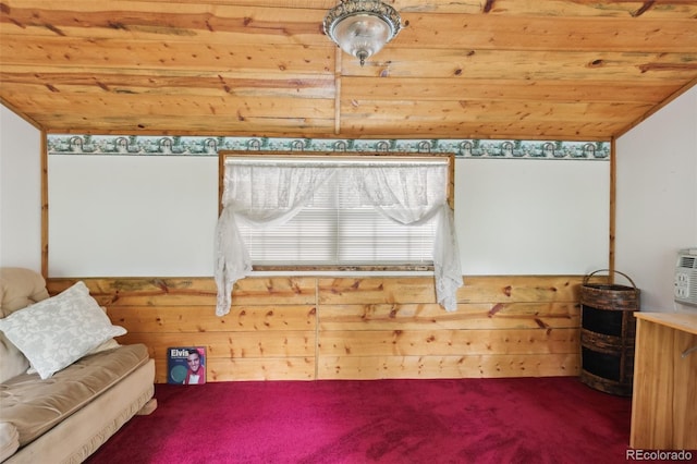 305 W Brookside St, Colorado Springs, CO 80905 - living area featuring wooden ceiling, carpet, and wooden walls