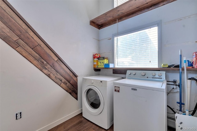 7930 S Kendall Ct, Littleton, CO 80128 - laundry room with washing machine and dryer and wood finished floors