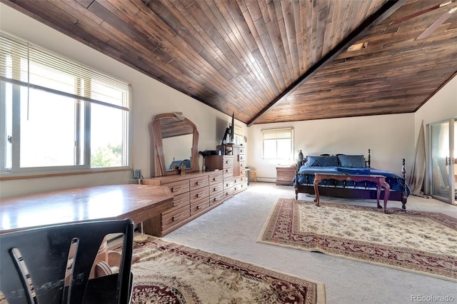 7930 S Kendall Ct, Littleton, CO 80128 - bedroom with carpet flooring, vaulted ceiling, and wooden ceiling