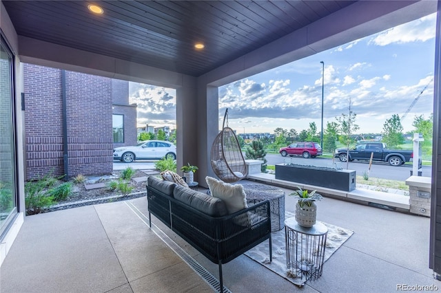 exterior space featuring wooden ceiling