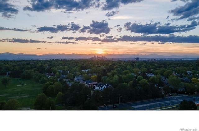 view of aerial view at dusk