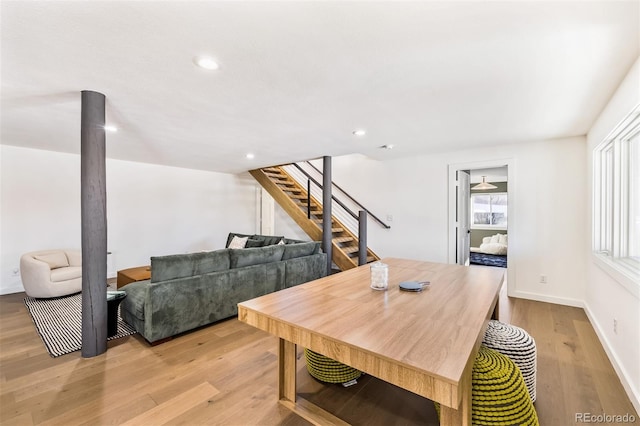 dining area with light hardwood / wood-style flooring