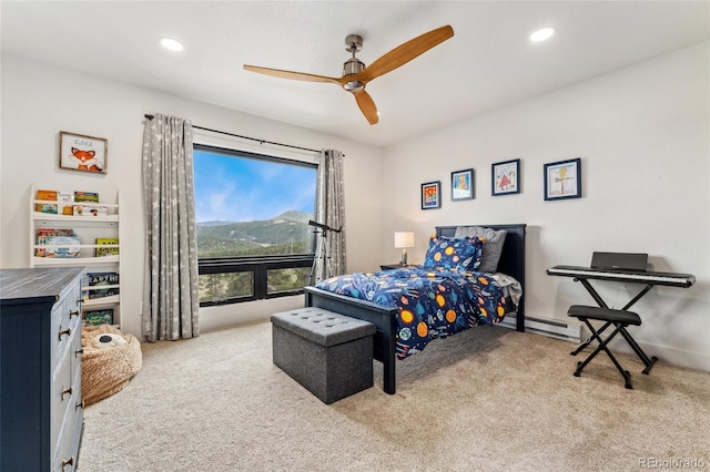 6640 Kilimanjaro Dr, Evergreen, CO 80439 - bedroom featuring recessed lighting, carpet, ceiling fan, and baseboard heating