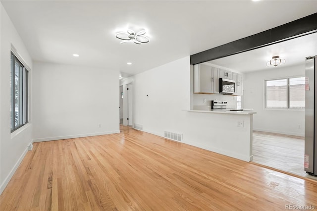 unfurnished living room with light hardwood / wood-style flooring