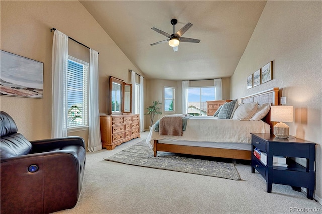 9952 Pinedale Dr, Colorado Springs, CO 80920 - bedroom featuring lofted ceiling, carpet flooring, and ceiling fan