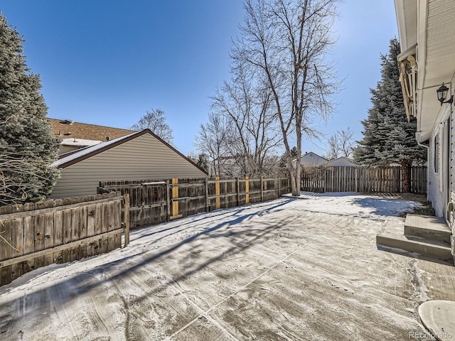 view of snow covered deck