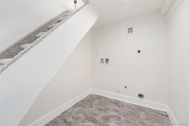 laundry room with hookup for a washing machine, electric dryer hookup, gas dryer hookup, and baseboards