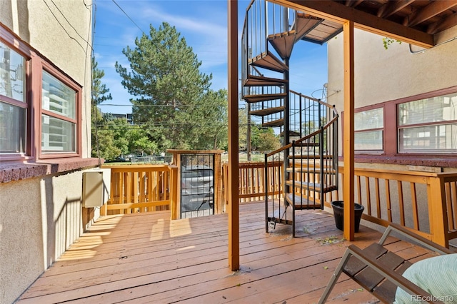 deck featuring stairway