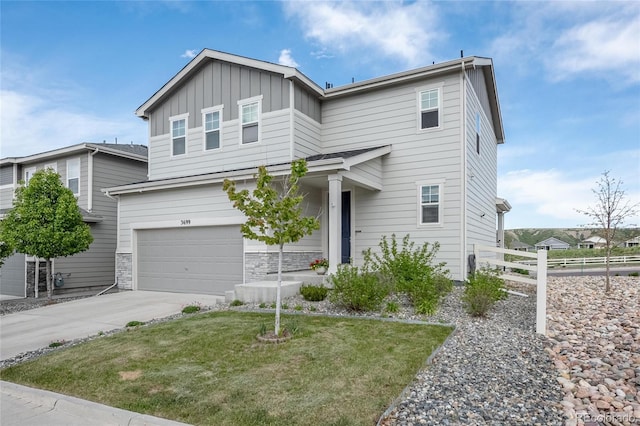 3699 Makley Cir, Castle Rock, CO 80104 - traditional home featuring a garage, board and batten siding, and concrete driveway