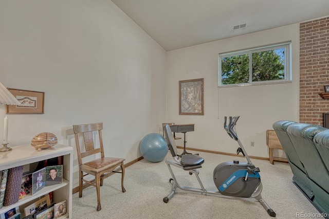 30 Eagle Dr, Littleton, CO 80123 - workout area featuring carpet flooring, baseboards, and vaulted ceiling