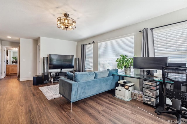 living room featuring dark hardwood / wood-style flooring