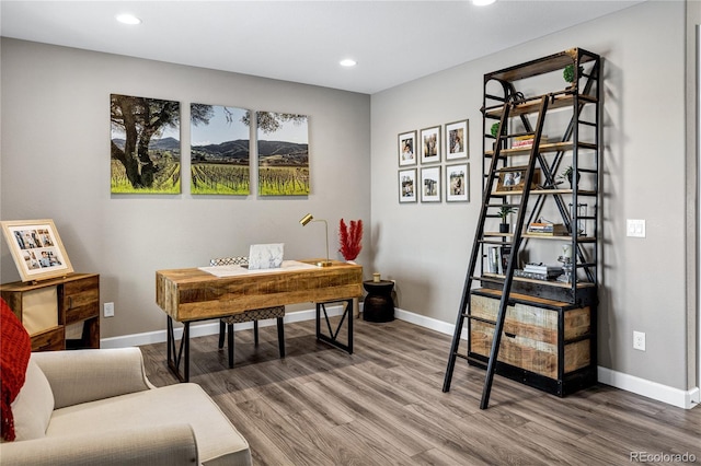 office area with wood-type flooring