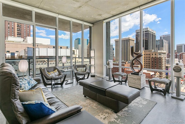 891 14th St Unit 1408, Denver, CO 80202 - living area with a skyline view, a wall of windows, and plenty of natural light