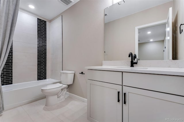 full bathroom featuring vanity, toilet, tile patterned flooring, and shower / bath combo