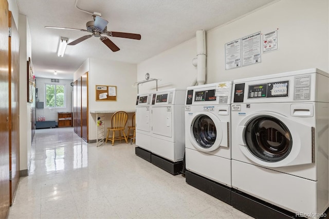 laundry room featuring washer and clothes dryer and ceiling fan