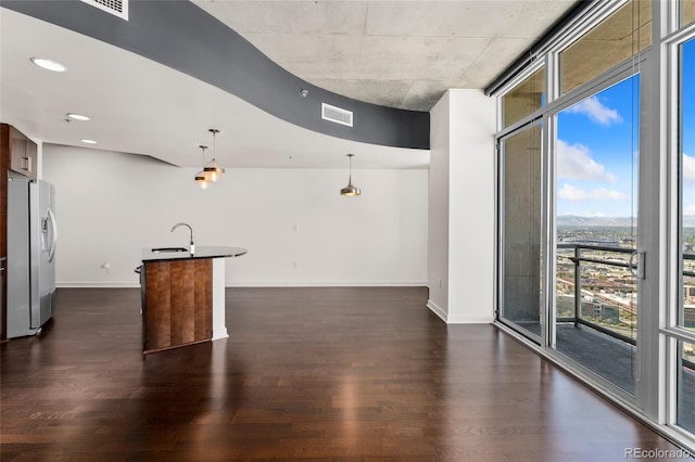 interior space with dark hardwood / wood-style flooring and sink