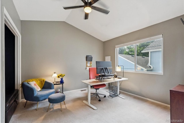 943 Reynolds Farm Ln Unit D8, Longmont, CO 80503 - carpeted office with a ceiling fan and vaulted ceiling