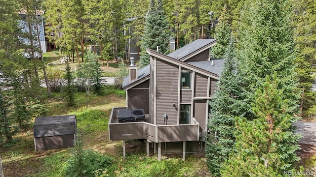 exterior space featuring a shed