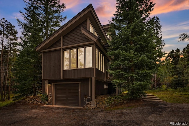 exterior space featuring a garage