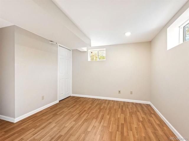 basement with light wood-type flooring