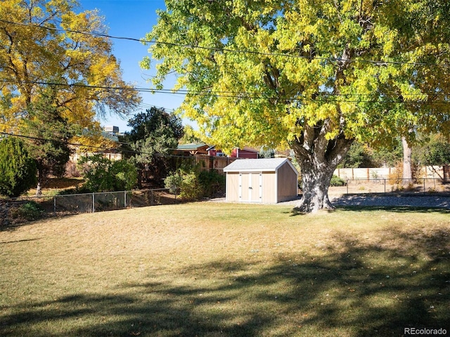 view of yard featuring a shed