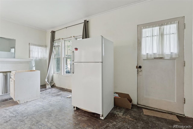 1900 S University Blvd, Denver, CO 80210 - kitchen featuring freestanding refrigerator and crown molding