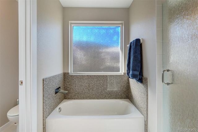 bathroom with toilet and independent shower and bath