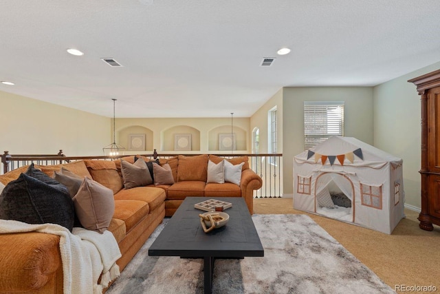 7408 Sodalite Way, Castle Rock, CO 80108 - living room with light colored carpet, recessed lighting, and baseboards