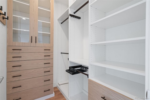 walk in closet featuring wood finished floors