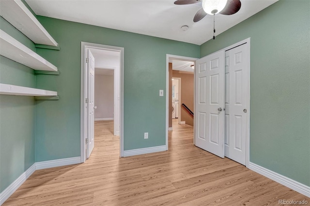 123 Wheat Ridge St, Palmer Lake, CO 80133 - unfurnished bedroom featuring light wood-type flooring, a closet, and a ceiling fan